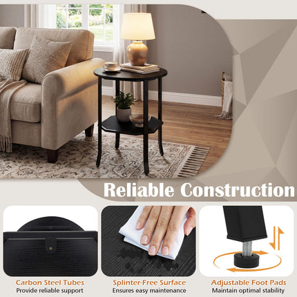 Dreamade 2-Tier Round Small Sofa Couch End Table with Storage Shelf & Steel Frame