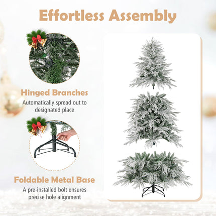 Dreamade 6FT / 7FT / 8FT Pre-Lit Snow Flocked Christmas Tree with PE & PVC Mixed Branch Tips