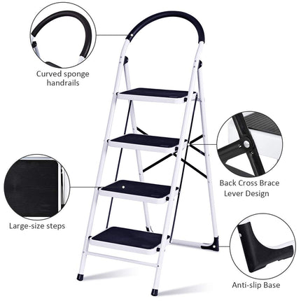 Dreamade4 Step Ladder Folding Step Stool with Anti-Slip Pedal Platform Metal Frame
