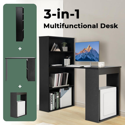 Dreamade 48 Inch Computer Desk with Bookshelf, 3-in-1 Home Office Desk with 4-Tier Bookcase & CPU Stand