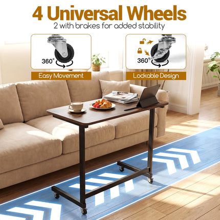 Dreamade Mobile C-Shape Side Table - Rolling Bedside Table w/Tablet Slot