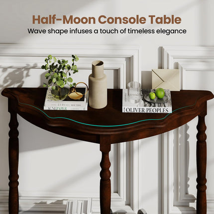 Dreamade 42 Inch Half Moon Console Table with Shelf and Rubber Wood Legs