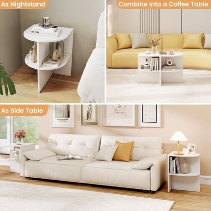 Dreamade Half Round End Table with Open Shelves for Small Space