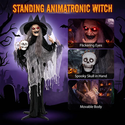 DREAMADE 6.3 FT Animatronic Halloween Life-Size Talking Witch Decor