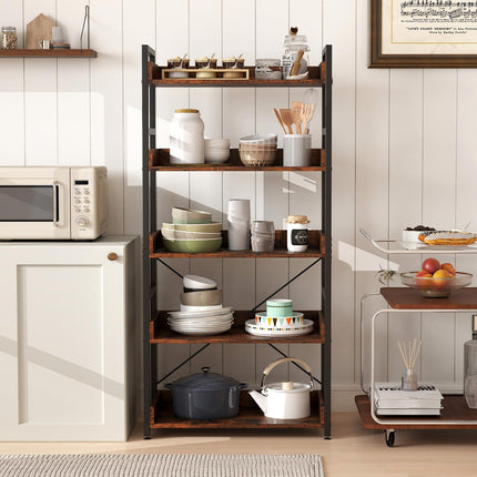 Dreamade 5 Tier Bookshelf with 4 Hooks for Living Room