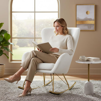 Dreamade Rocking Chair Nursery Upholstered Glider Rocker w/Curved Backrest & Armrests