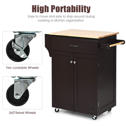 Dreamade Rolling Kitchen Island, Kitchen Trolley Cart with Spice Rack, Large Drawer