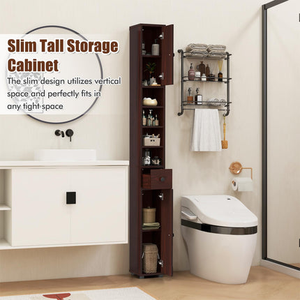 Dreamade Slim Bathroom Storage Cabinet - 71" Tall Narrow Floor Cabinet Cupboard with 2 Doors