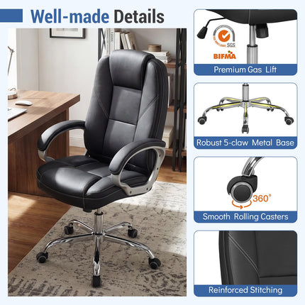 Dreamade Leather Office Chair with Padded Armrests & Rocking Backrest
