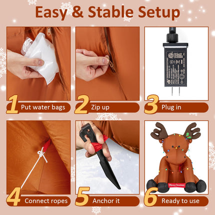 Dreamade 8.5 FT Tall Multi-Color Lighted Xmas Inflatable Reindeer Sitting on The Ground