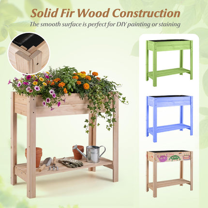 Dreamade Wood Raised Garden Bed w/Lower Shelf