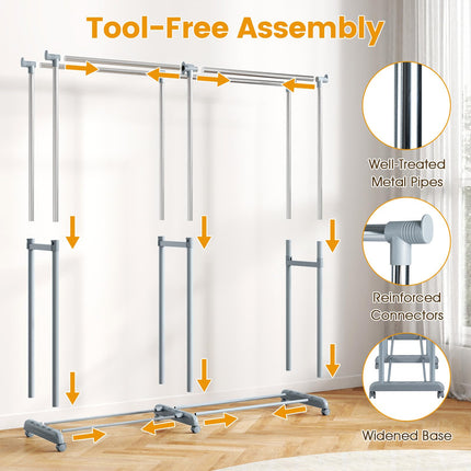 Dreamade Portable Garment Clothin Rack with Adjustable Height & Width for Laundry