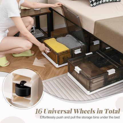 Dreamade 26.5Gal Under Bed Storage Containers, 2/4 Pack Stackable Rolling Plastic Storage Boxes with Wheels & Lids