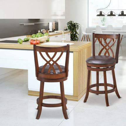 Dreamade Brown Bar Stools PU Leather Cushioned Seat and Footrests, for Kitchen Island