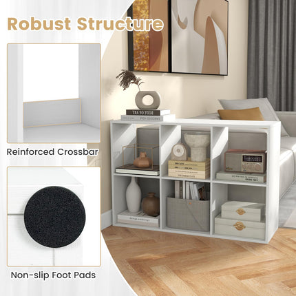 Dreamade 6-Cube Bookcase, White Cubby Bookshelf w/Back Guardrail & Anti-Tipping Kits