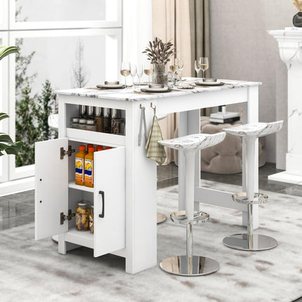 Dreamade Bar Table, 47” Counter Height Dining Table with 7 Hanging Hooks, Compartment, Cabinet & Adjustable Shelf