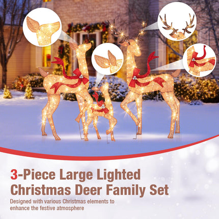 Dreamade 3-Piece Large Lighted Christmas Reindeer Family, Light up Xmas Decorations w/440 LED Lights