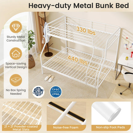Dreamade Metal Bunk Beds Twin Over Full Size, Heavy Duty Bunk Bed for Teens Adults with Ladder & Guardrails
