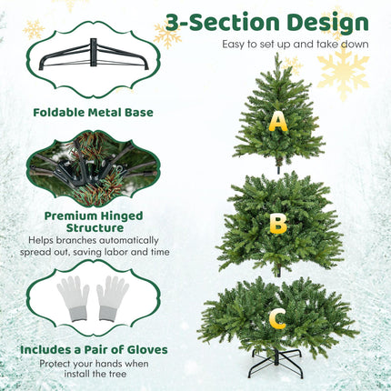Dreamade Pre-Lit Artificial Christmas Tree, Hinged Xmas Tree with Warm-White & Multi-Color LED Lights