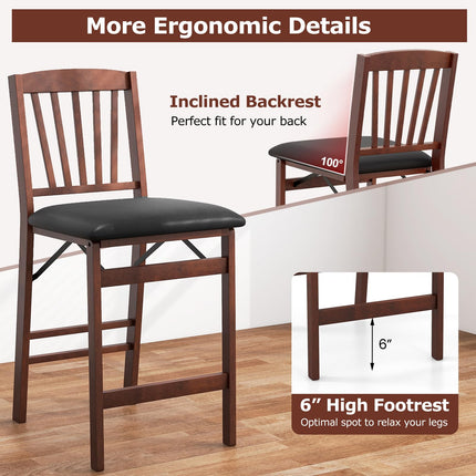Dreamade Folding Bar Stools Set, 24.5" Counter Height Bar Dining Chairs with Back