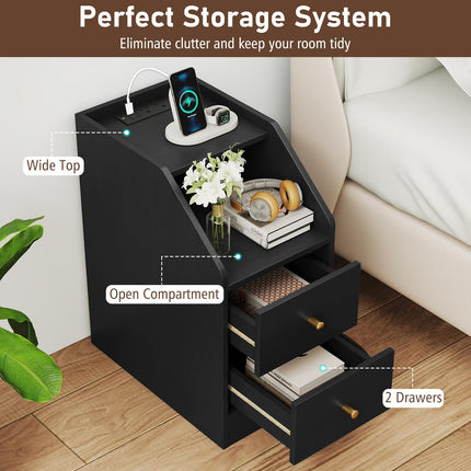 Dreamade Side End Table with Charging Station Sofa Couch Table with Shelf Drawers