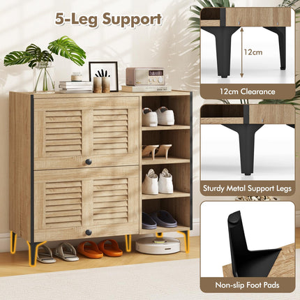 Dreamade Shoe Cabinet with Flip & Slide Doors, Shoe Storage Cabinet with Adjustable Cube Shelves(Louvered Doors)