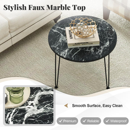 Dreamade Round Coffee Table, Faux Marble Center Table with Metal Legs, Sofa Accent Side Table