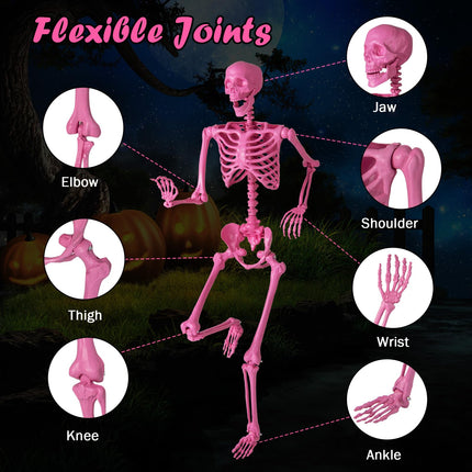 Dreamade 5.5 FT Halloween Pink Skeleton Life-Size Poseable Skeleton with Movable Joints