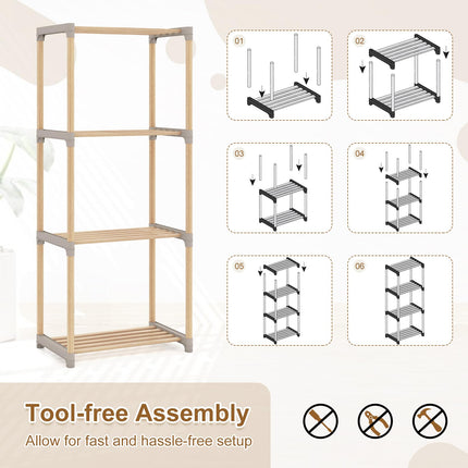 Dreamade 4-Tier Bookshelf | Pine Wood Bookcase with Open Shelves