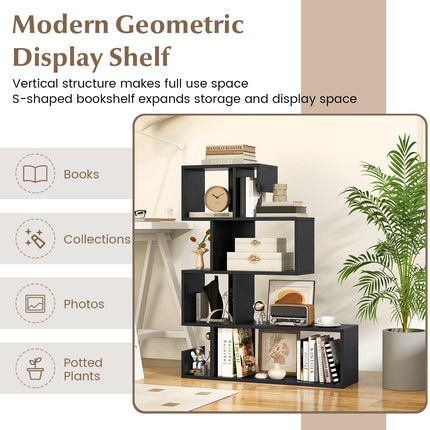 Dreamade 5-Tier S-Shaped Bookshelf, Geometric Bookcase w/Open Cubes