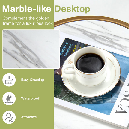 Dreamade Round Nesting Table Set of 2, Modern Marble Texture Coffee Tables