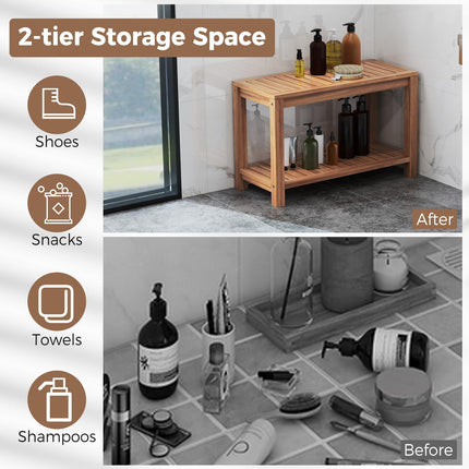 Dreamade 30 Inch Teak Shower Bench with Shelf