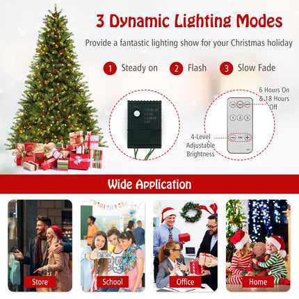 Dreamade 3-Minute-Setup Pre-Lit Artificial Christmas Tree, 7ft Hinged Xmas Tree with 360 Quick Power Connector