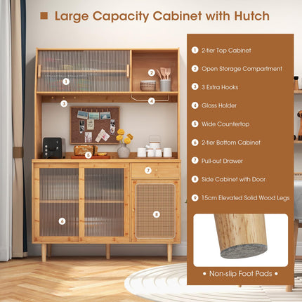 Dreamade Pantry Cabinet 69" Bamboo Hutch Cabinet with Storage