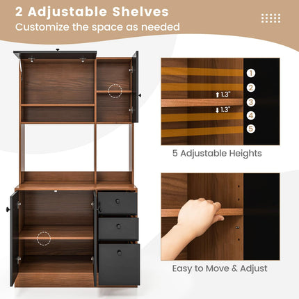 Dreamade Kitchen Pantry, Buffet Hutch with 3 Storage Cabinet, 71'' Floor Large Cupboard with 3 Deep Drawers