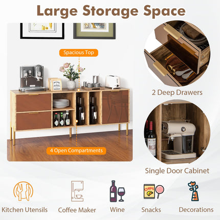 Dreamade Mirrored Buffet Cabinet, Wooden Kitchen Sideboard Storage Cabinet w/2 Drawers & 1 Door Accent Cabinet
