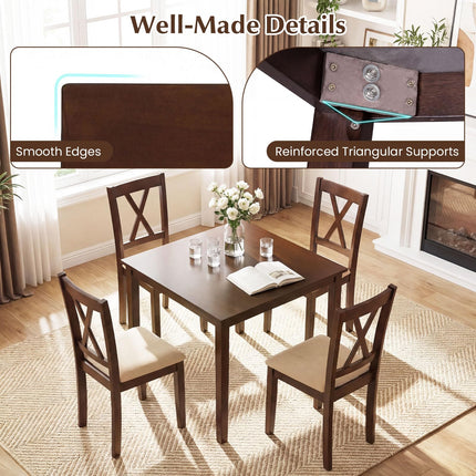 Dreamade 35.5" Square Kitchen Table with Solid Rubber Wood Legs for 4