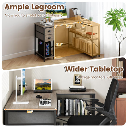 Dreamade 48" L Shaped Desk with Charging Station & 2 Fabric Drawers