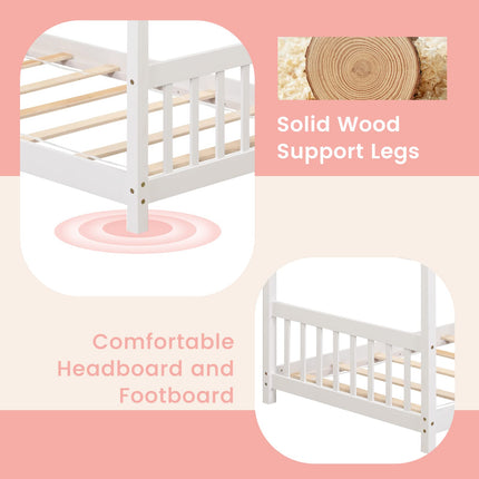 Dreamade House Bed Twin, Solid Wood Kids House Bed with Roof