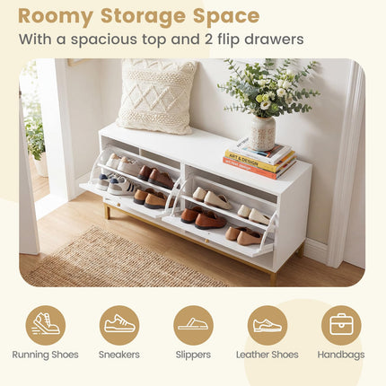 Dreamade Shoe Storage Bench with 2 Flip Drawers