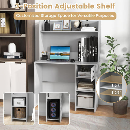 Dreamade Computer Desk with Hutch, Home Office Desk with Storage Cabinet & Adjustable Shelf