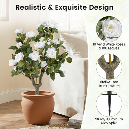 Dreamade 31.5” 2 Pack Artificial Rose Flower Trees with Spikes & 18 White Flowers