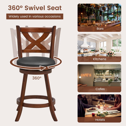 Dreamade Swivel Bar Stools Set of 2, Farmhouse Wooden Barstools with Back