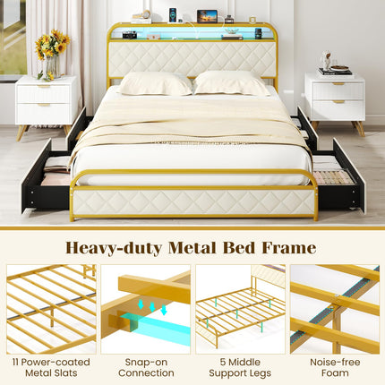 Dreamade Queen/Full/Twin Size Bed Frame with 4 Storage Drawers and Charging Station