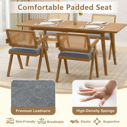 Dreamade Rattan Dining Chairs, Leathaire Kitchen Chairs w/Armrests & Padded Cushion