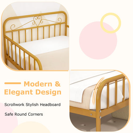 Dreamade Metal Twin Bed Frames for Kids, Heavy Duty Metal Platform Bed Frame with Headboard & Safety Guardrails