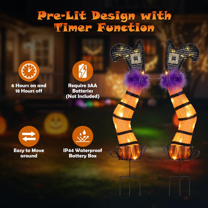 DREAMADE 2-Pack Lighted Witch Legs Stakes Outdoor Halloween Decoration