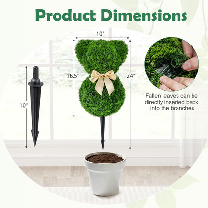 Dreamade 2 Pcs Teddy Bear Topiary Trees 16.5”Sun-Resistant Faux Boxwood Plants