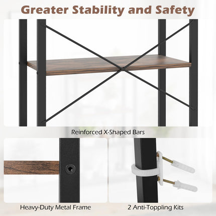 Dreamade 4-Tier Bookshelf, Industrial Bookcase with Open Shelves, Metal Frame, 2 Anti-Toppling Kits