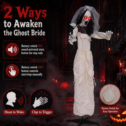 DREAMADE 5.7 FT Life Size Halloween Bride Animatronic